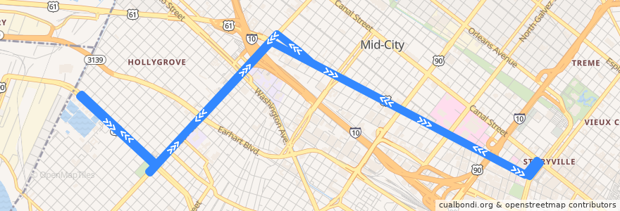 Mapa del recorrido NORTA 39 Tulane de la línea  en Orleans Parish.