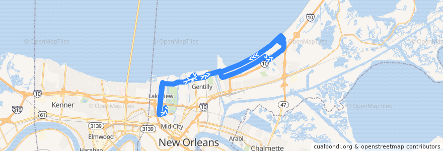 Mapa del recorrido NORTA 60 Hayne de la línea  en Orleans Parish.