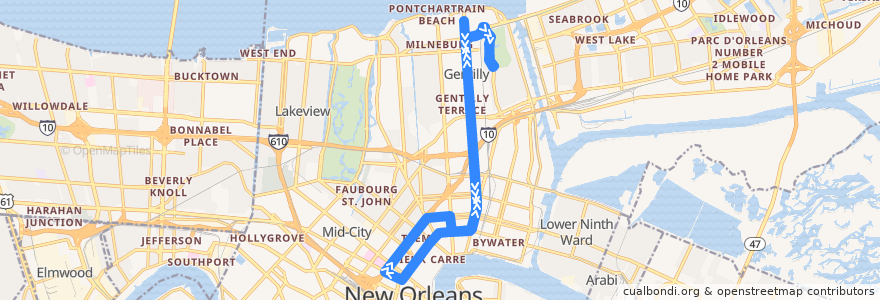 Mapa del recorrido NORTA 57 Franklin de la línea  en Orleans Parish.