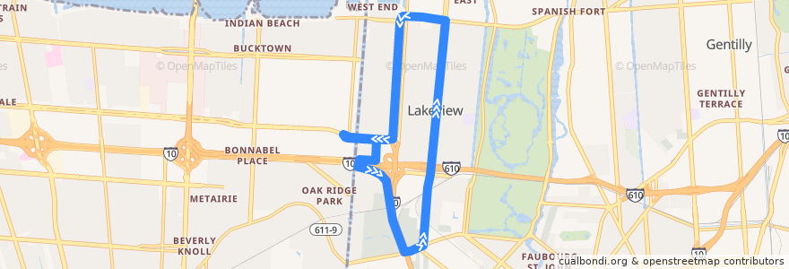 Mapa del recorrido NORTA 45 Lakeview de la línea  en Orleans Parish.