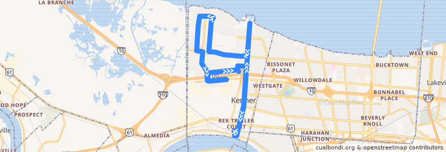 Mapa del recorrido NORTA 201 Kenner Loop de la línea  en Kenner.