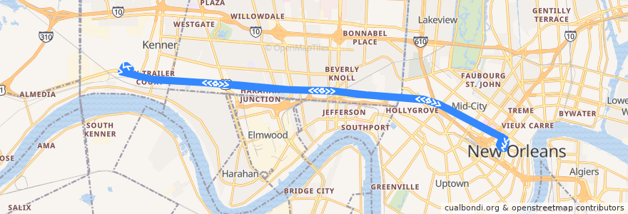 Mapa del recorrido JeT E2 Airport de la línea  en Louisiana.