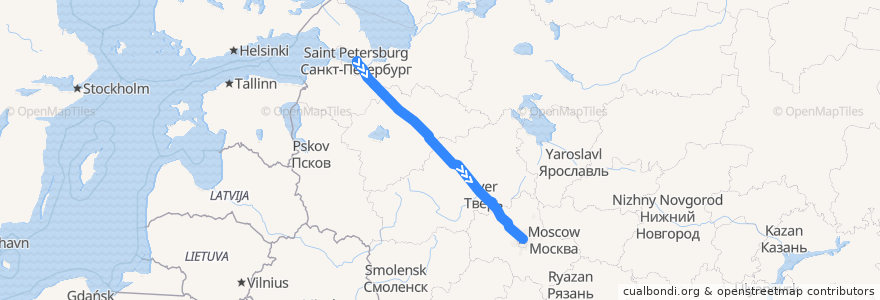 Mapa del recorrido Поезд № 007А (двухэтажный): Санкт-Петербург — Москва de la línea  en Rússia.