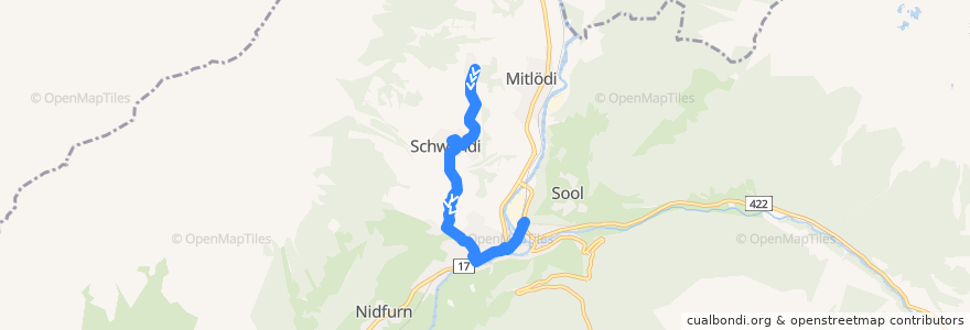 Mapa del recorrido Bus 542: Schwändi, Lassigen => Schwanden GL, Bahnhof de la línea  en Glarus Süd.