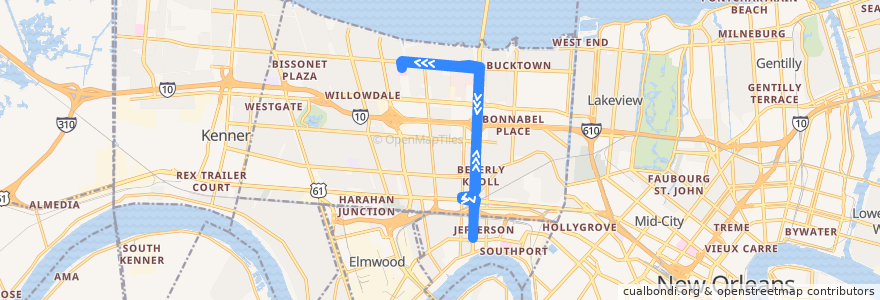 Mapa del recorrido JeT E5 Causeway de la línea  en Metairie.
