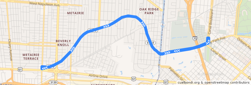 Mapa del recorrido JeT E4 Metairie de la línea  en Louisiane.