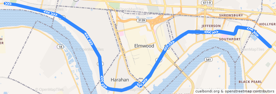 Mapa del recorrido JeT E3 Kenner Local de la línea  en Jefferson Parish.