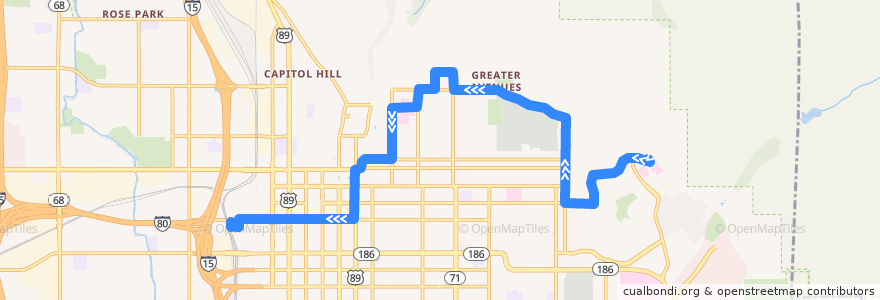 Mapa del recorrido UTA Route 11 11th Avenue (to Salt Lake Central Station) de la línea  en Salt Lake City.