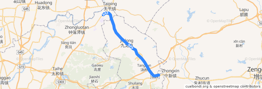 Mapa del recorrido 广州地铁14号线知识城支线（新和→镇龙） de la línea  en 黄埔区.