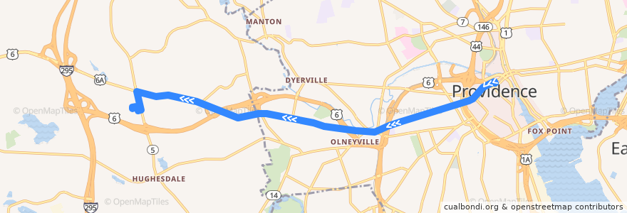 Mapa del recorrido RIPTA 28 Broadway/Hartford to Stop & Shop Atwood de la línea  en Providence County.