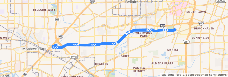 Mapa del recorrido Metro 8 West Bellfort de la línea  en Houston.
