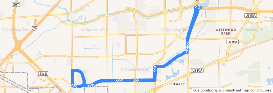 Mapa del recorrido Metro 7 West Airport de la línea  en Houston.