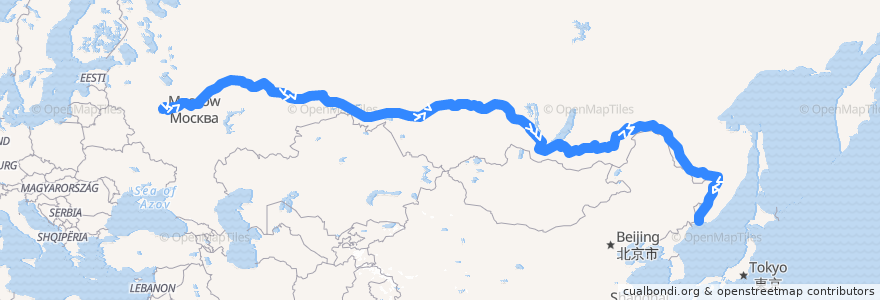 Mapa del recorrido Поезд № 002Щ «Россия»: Москва — Владивосток de la línea  en ロシア.