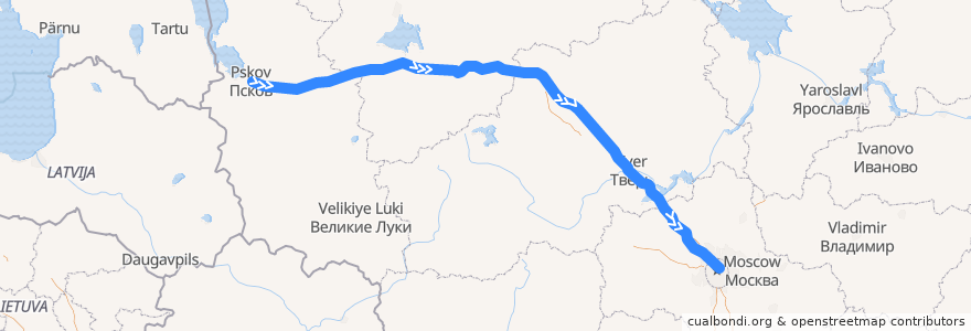 Mapa del recorrido Поезд № 010Ч «Псков»: Псков — Москва de la línea  en 俄罗斯.