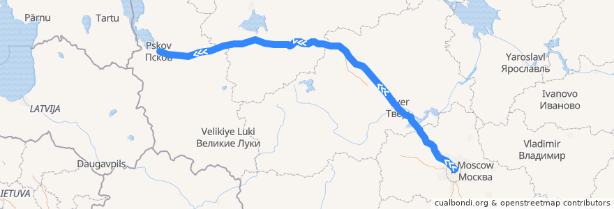 Mapa del recorrido Поезд № 010А «Псков»: Москва — Псков de la línea  en Russland.