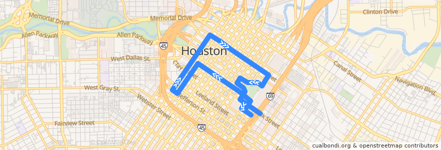 Mapa del recorrido Metro 412 Greenlink Circulator - Green de la línea  en Houston.