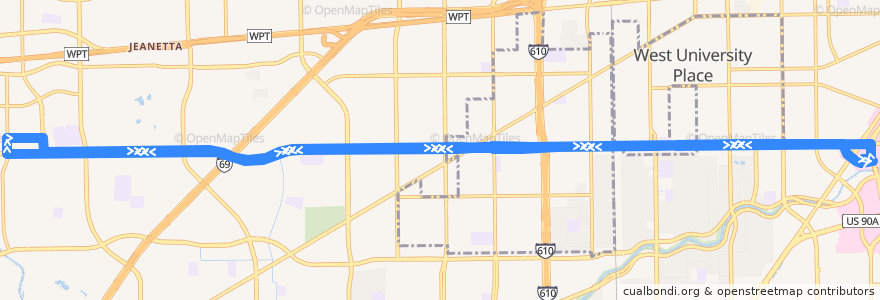 Mapa del recorrido Metro 402 Bellaire Quickline de la línea  en Houston.