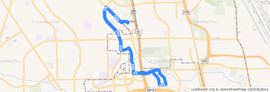 Mapa del recorrido Metro 399 Kuykendahl Shuttle de la línea  en مقاطعة هاريس.