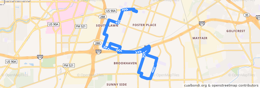 Mapa del recorrido Metro 360 Peerless Shuttle de la línea  en Houston.