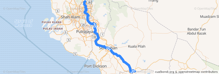 Mapa del recorrido Seremban Line (Northbound) de la línea  en Malásia.