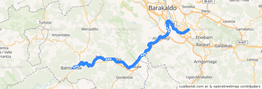 Mapa del recorrido F1 Balmaseda => Bilbao de la línea  en Bizkaia.