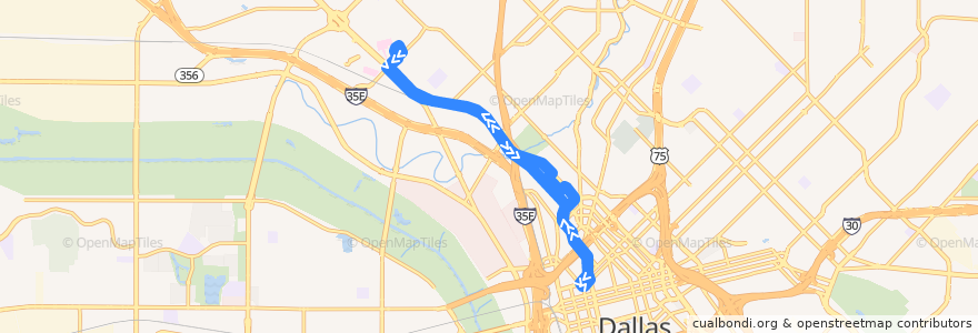 Mapa del recorrido DART 27 Hines/Parkland Rail Station de la línea  en Dallas.