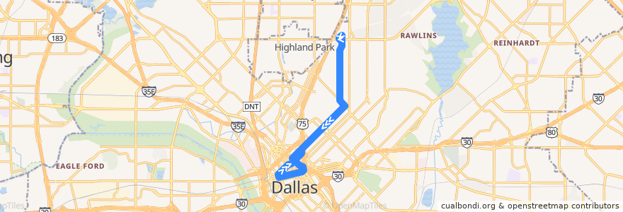 Mapa del recorrido DART 24 Mockingbird Station/McMillan de la línea  en Dallas.