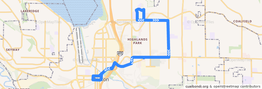 Mapa del recorrido Metro Route 105 de la línea  en Renton.