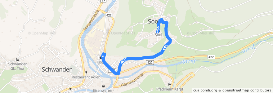 Mapa del recorrido Bus 543: Sool, Schulhaus => Schwanden GL, Bahnhof de la línea  en Glarus Süd.