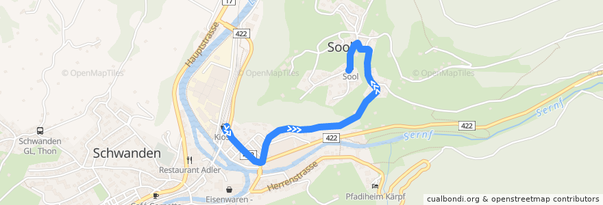 Mapa del recorrido Bus 543: Schwanden GL, Bahnhof => Sool, Schulhaus de la línea  en Glarus Süd.