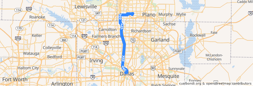 Mapa del recorrido DART 210 Jack Hatchell Express de la línea  en テキサス州.