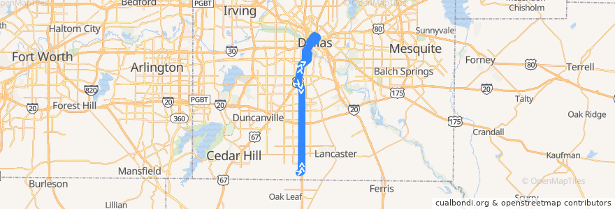 Mapa del recorrido DART 206 Glenn Heights Express de la línea  en Dallas County.