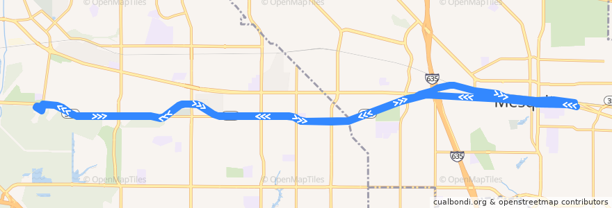 Mapa del recorrido DART 282 Mesquite/Lawnview Station de la línea  en Dallas County.