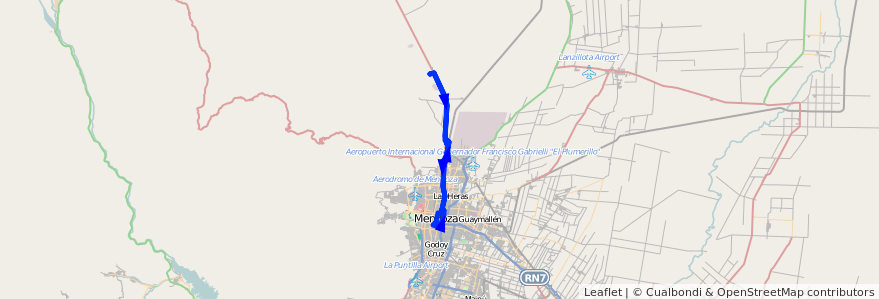 Mapa del recorrido 84 - Minetti - Casa de Gob. de la línea G04 en Мендоса.