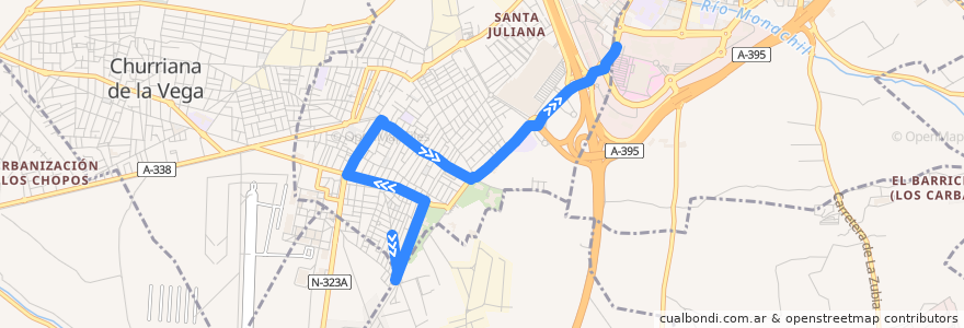 Mapa del recorrido Bus 0159: Armilla → Parque Tecnológico de la Salud de la línea  en Comarca de la Vega de Granada.