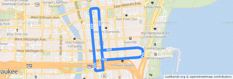 Mapa del recorrido L-Line de la línea  en Milwaukee.