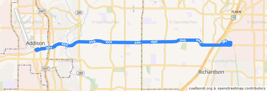 Mapa del recorrido DART 361 Arapaho Center/Addison Transit Center via Arapaho de la línea  en Dallas County.
