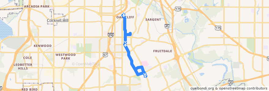 Mapa del recorrido DART 515 Zoo Station-Ledbetter Station de la línea  en Dallas.