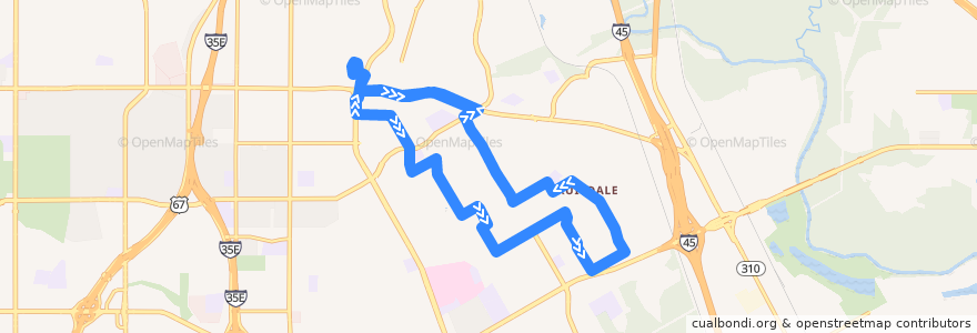 Mapa del recorrido DART 538 Illinois Station-Ledbetter Drive de la línea  en Dallas.