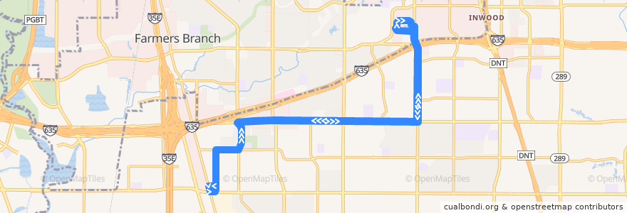 Mapa del recorrido DART 532 Royal Lane Station/Midway de la línea  en Dallas.