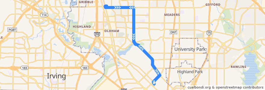 Mapa del recorrido DART 529 Inwood/Love Field-Royal Lane Station de la línea  en Dallas.