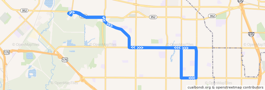 Mapa del recorrido DART 593 Lawnview Station-Masters de la línea  en Dallas.
