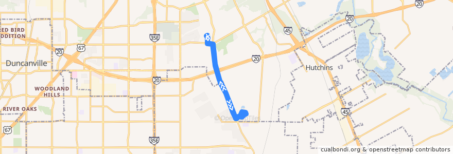 Mapa del recorrido DART 555 Camp Wisdom/Cedar Valley de la línea  en Dallas.