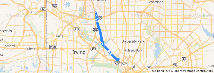 Mapa del recorrido DART 544 Farmers Branch/Parkland Station de la línea  en Dallas.