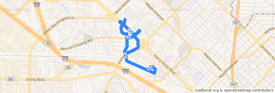 Mapa del recorrido DART 823 UT Southwestern North de la línea  en Dallas.