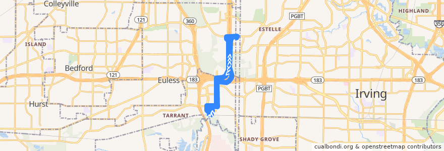 Mapa del recorrido DART 803 de la línea  en Tarrant County.