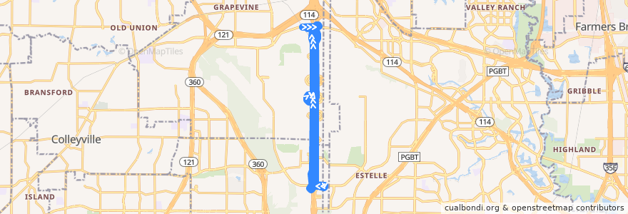 Mapa del recorrido DART 804 de la línea  en Tarrant County.