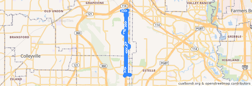 Mapa del recorrido DART 802 de la línea  en Tarrant County.