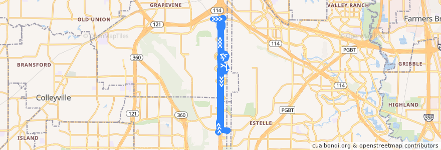 Mapa del recorrido DART 801 de la línea  en Tarrant County.