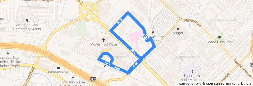 Mapa del recorrido DART 705 Parkland Station/Medical Market Station de la línea  en Dallas.